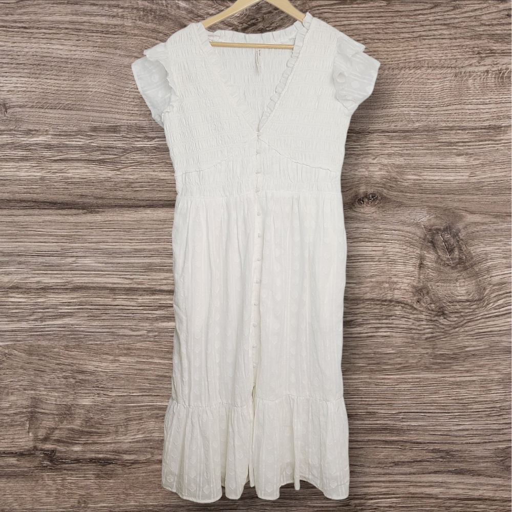 Anthropologie Lined White Midi Dress With Pockets